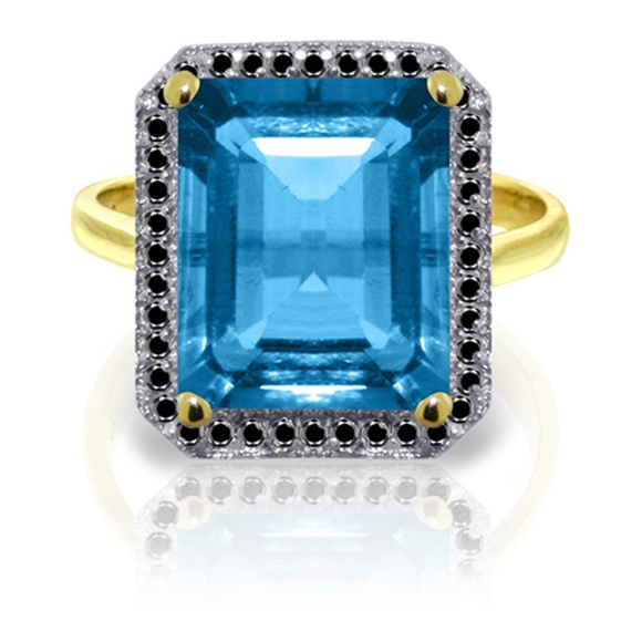 RING WITH NATURAL BLACK DIAMONDS & BLUE TOPAZ